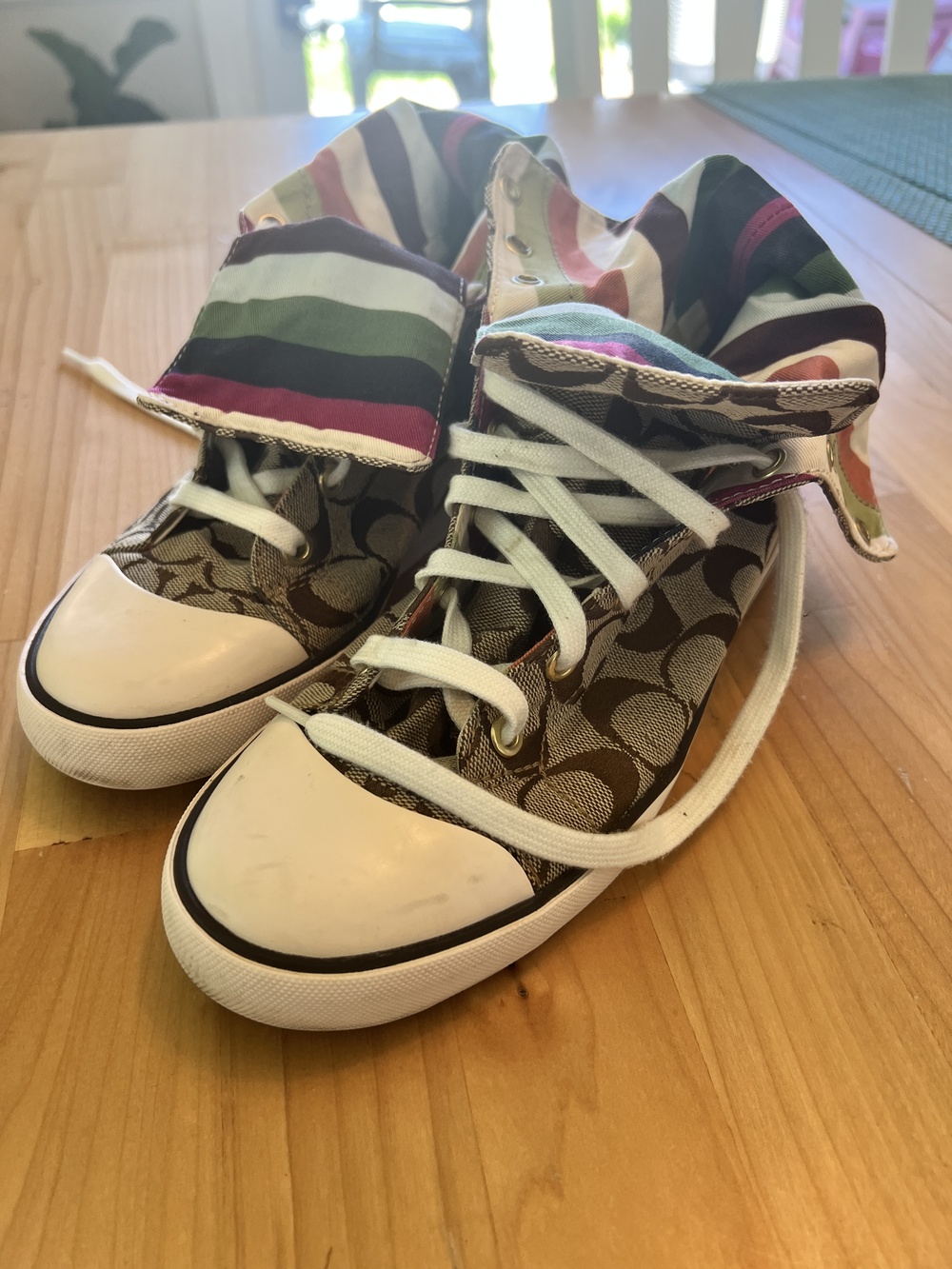 Coach Bonney Women's Sneaker Brown Size 7.5 Signature Canvas Stripe High Top
